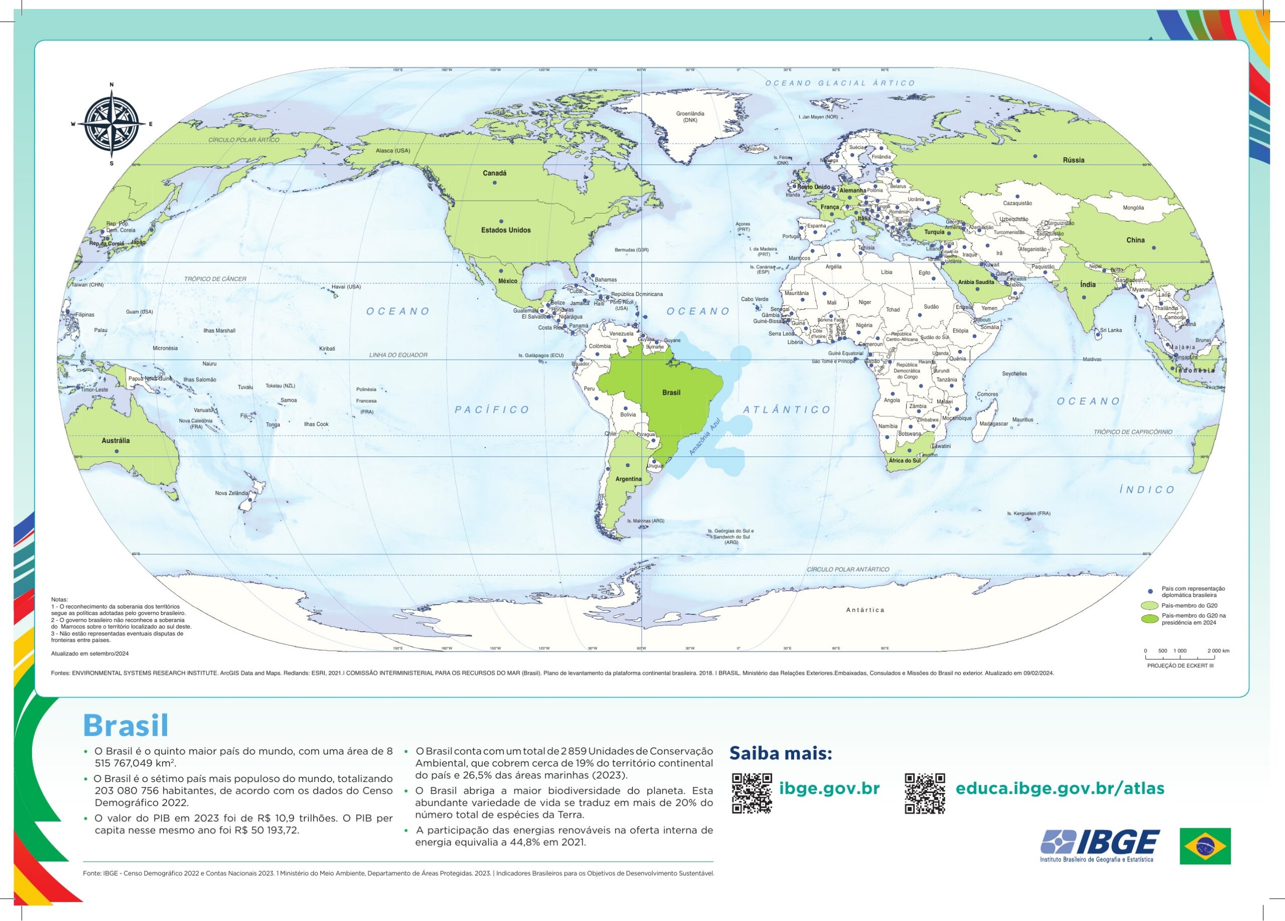 IBGE disponibiliza mapas-múndi com Brasil no centro e versões com o Sul no topo - imagem 2